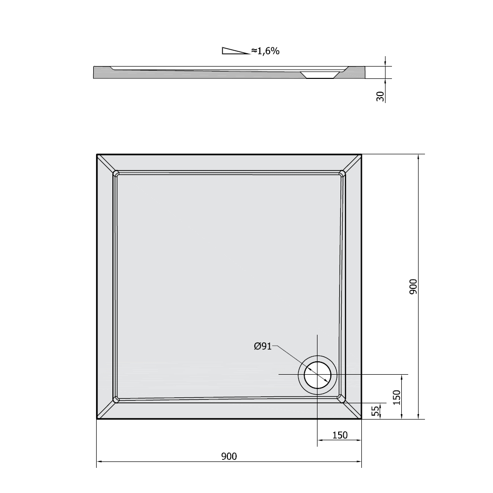 Зображення з  KREINER NAPOLI sprchová vanička čtverec 90cm, litý mramor KSVAIS90