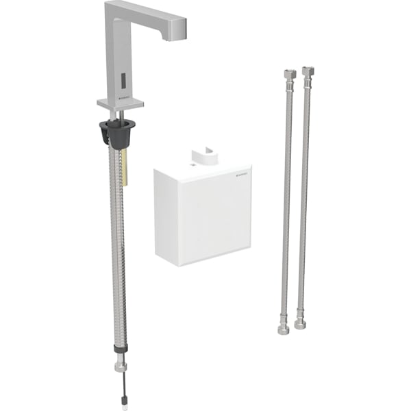 GEBERIT Umyvadlová armatura Geberit Brenta, stojánková, napájení z baterie, s funkčním boxem na omítku Vzhled nerezová ocel / Kartáčováno, povlak easy-to-clean #116.174.SN.1