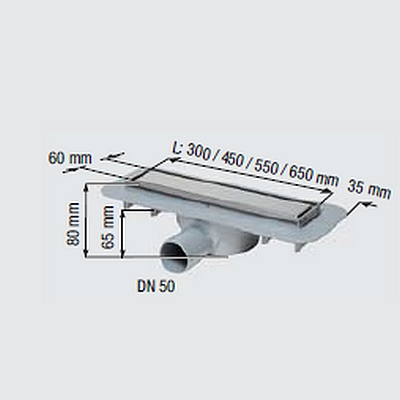 Зображення з  KESSEL sprchový žlab Linearis Compact 45600.61<br />se zápachovou uzávěrkou a přírubou pro těsnění, vývod průměr DN 50 pro kryt z nerezové oceli, kryt lze otočit a obložit dlažbou se zápachovou uzávěrkou a přírubou pro těsnění, vývod průměr DN 50 pro kryt z nerezové oceli, kryt lze otočit a obložit dlažbou