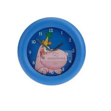 Bild von Dětské nástěnné hodiny, průměr 26 cm, motiv hroch, modré
