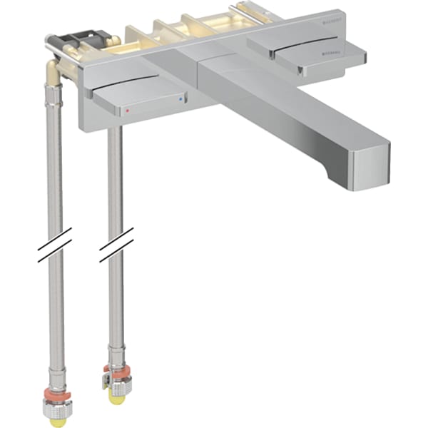 GEBERIT Umyvadlová armatura Geberit ONE, hranatý design, pro nástěnnou montáž, směšovač se dvěma madly, pro instalační prvek Geberit ONE a umyvadlo ONE, zkrácené vyložení chrom / Lesklý #116.461.21.1