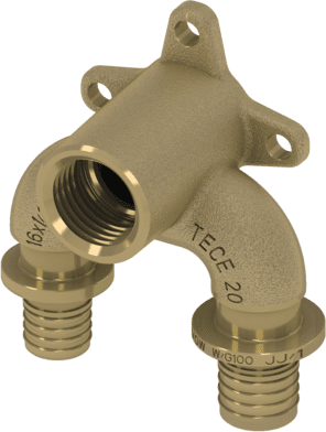 TECE TECEflex redukovaná U dvojitá nástěnka, optimalizovaná tlaková ztráta, dim. 20 x Rp 1/2" x 16, Si-bronz #708607