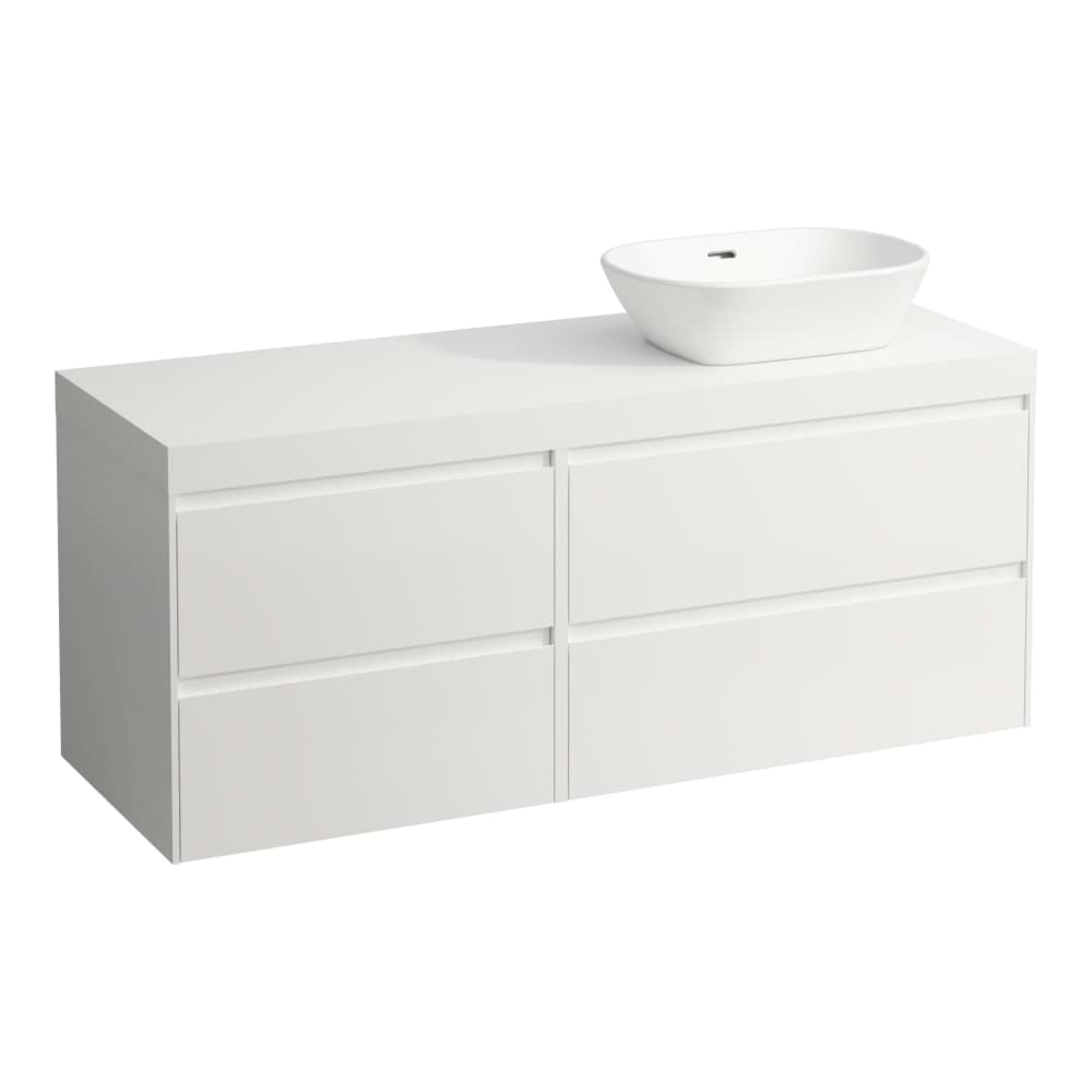 LAUFEN LANI Modulární sestava 1400, umyvadlová deska 65 mm (.260 bílá mat), s výřezem vpravo, se 4 zásuvkami: zásuvkový element 800 pravý + zásuvkový element 600 levý 1370 x 495 x 580 mm #H4045831129991 - 260 - Bílá mat