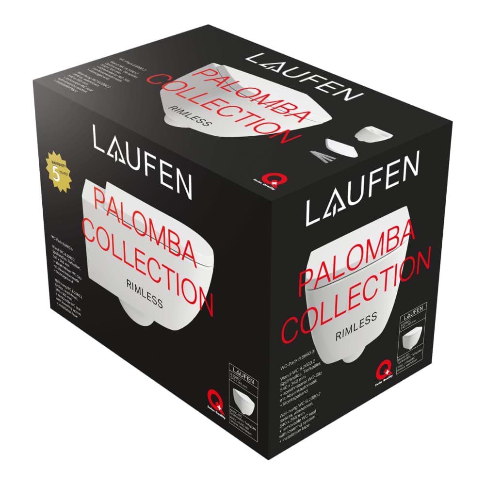 LAUFEN PALOMBA COLLECTION Pack závěsný klozet 820802, splachovací, bez okraje, se sedátkem a víkem s mechanismem tichého zavírání 540 x 365 x 350 mm #H8668000000001 - 000 - Bílá
