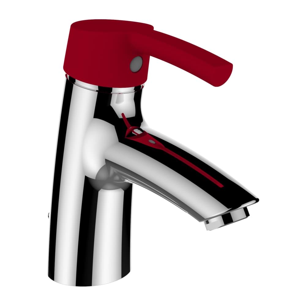 LAUFEN FLORAKIDS Umyvadlová páková baterie, s výtokem 110 mm a automatickou výpustí, červená ovládací páčka #HF918520022001