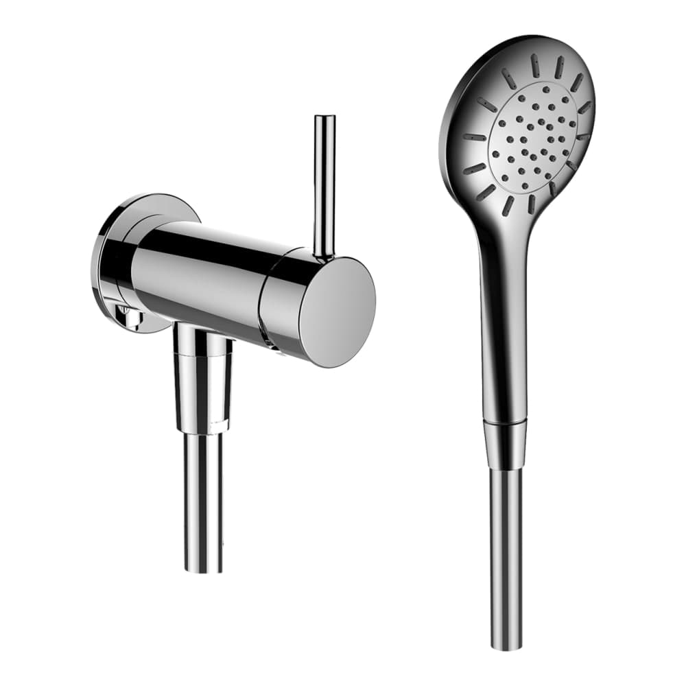 LAUFEN TWINPLUS Sprchová nástěnná páková baterie, pro podomítkové těleso Simibox 1-bodové, se sprchovou syntetickou hadicí 1500 mm a ruční sprchou MyTwin100, chrom #HF905455100000