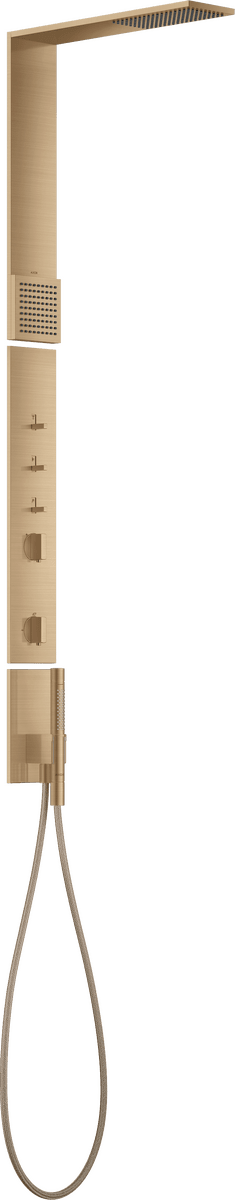 HANSGROHE AXOR ShowerComposition Sprchový panel s termostatem, horní sprcha 110/220 1jet a šíjová sprcha #12595140 - kartáčovaný bronz