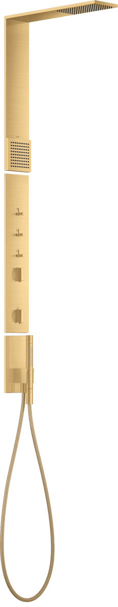 HANSGROHE AXOR ShowerComposition Sprchový panel s termostatem, horní sprcha 110/220 1jet a šíjová sprcha #12595250 - vzhled kartáčovaného zlata