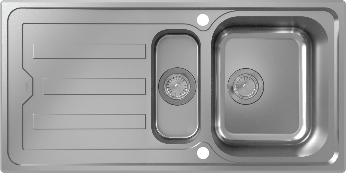 HANSGROHE S44 S440-A517 100 Vestavný dřez 342/145 s odkapávačem a automatickým výsuvným odpadem #43366800 - Nerezová ocel