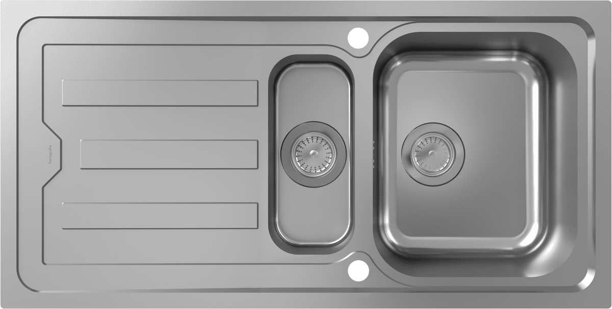 HANSGROHE S44 S440-F517 100 Vestavný dřez 342/145 s odkapávačem a automatickým výsuvným odpadem #43370800 - Nerezová ocel