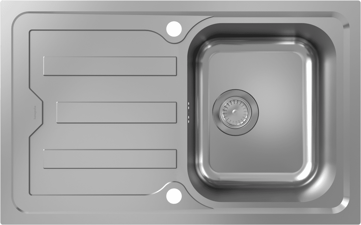 HANSGROHE S44 S440-F342 79 Vestavný dřez 342 s krátkým odkapávačem a automatickým výsuvným odpadem #43368800 - Nerezová ocel