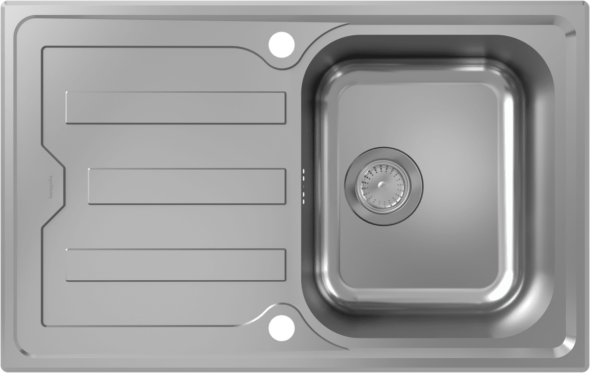 HANSGROHE S44 S440-A342 79 Vestavný dřez 342 s krátkým odkapávačem a automatickým výsuvným odpadem #43364800 - Nerezová ocel