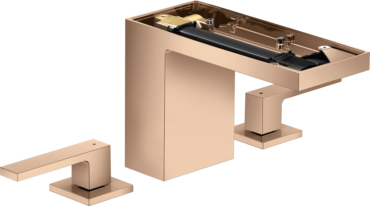HANSGROHE AXOR MyEdition 3-otvorová umyvadlová baterie 110 s push-open vyskakovacím odtokem bez desky #47072300 - Leštěná červená zlatá