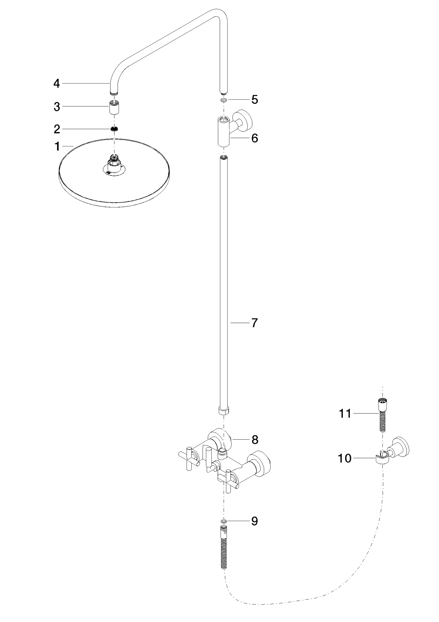 DORNBRACHT TARA Sprchová trubka bez ruční sprchy 300 mm - černá matná #26623892-33