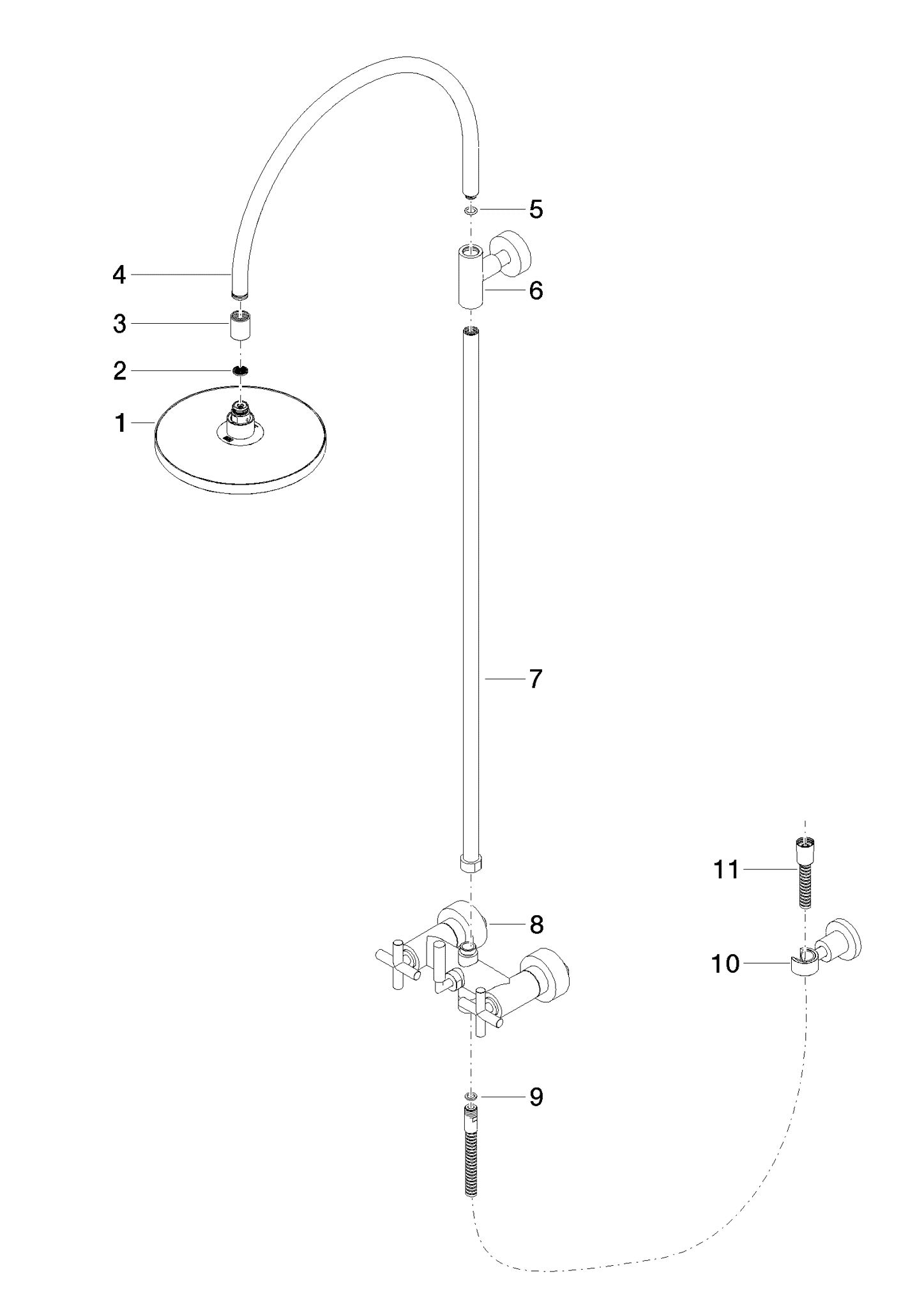 DORNBRACHT TARA Sprchová trubka se sprchovou baterií bez ruční sprchy FlowReduce 220 mm - bílá matná #26632892-10