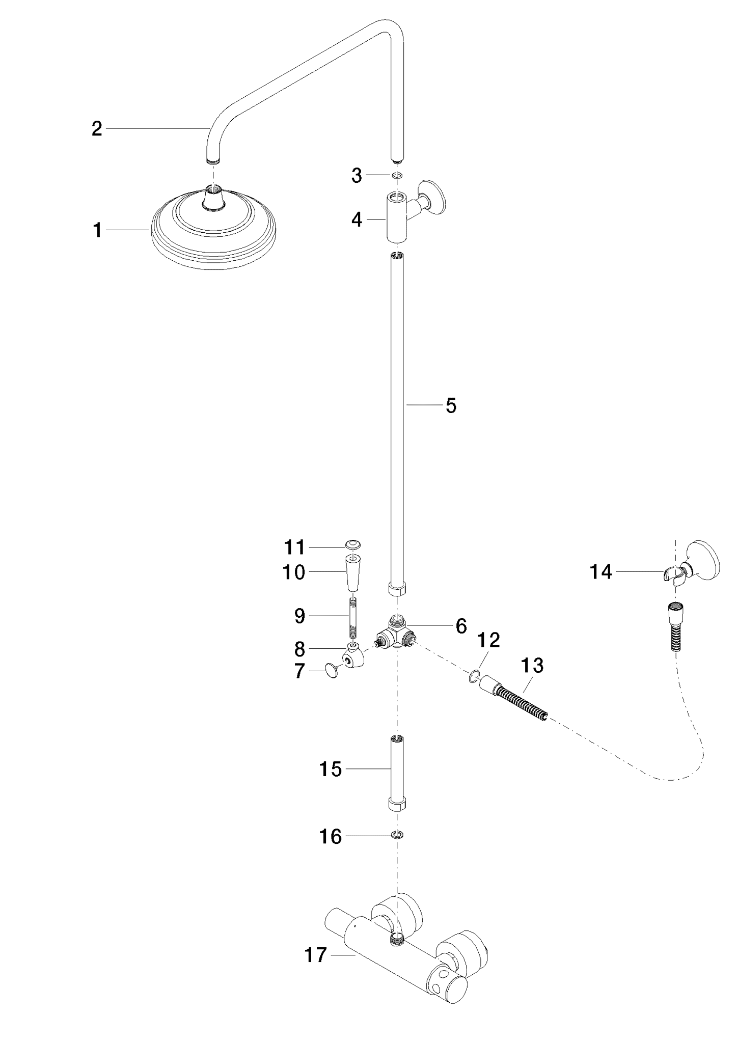 DORNBRACHT Sprchová trubka MADISON se sprchovým termostatem bez ruční sprchy FlowReduce - kartáčovaná platina #34458360-06
