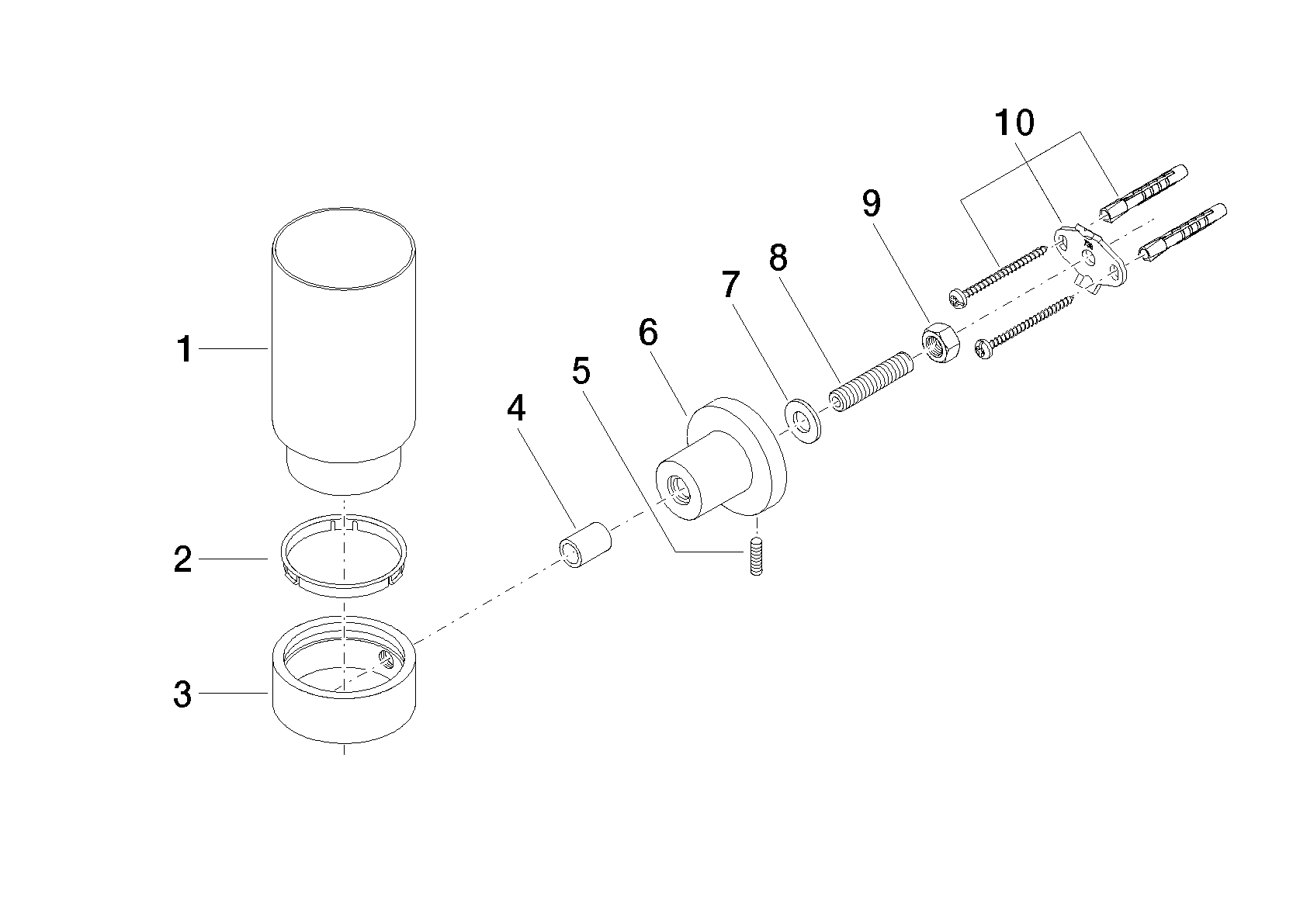 DORNBRACHT Držák na sklo TARA, nástěnný model - broušený chrom #83400892-93