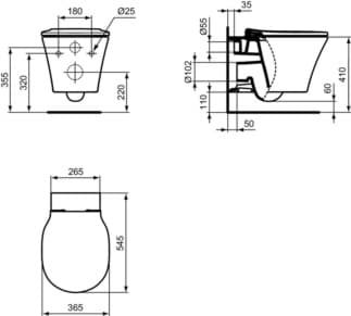IDEAL STANDARD CONNECT AIR - Závěsný WC balíček 365x545x390 mm v černém saténovém provedení, plné splachování CL1 4,5 - 6 l/min, horizontální odtok - CL1, CL2, technologie splachování AquaBlade, SoftClosing WC #K8768V3 - Black, obrázek 8