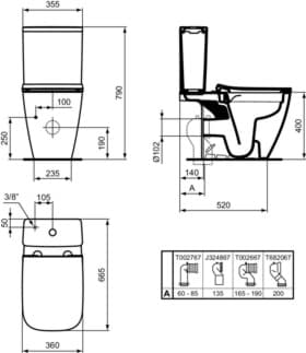 IDEAL STANDARD I.LIFE B - Podlahový klozet pro kombinaci (otevřená záda) 360x665x400 mm v bílé lesklé barvě, horizontální odtok - Bezokrajová splachovací technologie RimLS+, SmartGuard+ #T4612HY - Bílá (SmartGuard), obrázek 5