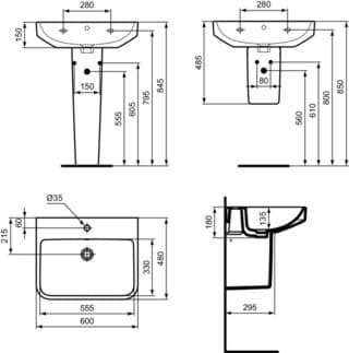 IDEAL STANDARD I.LIFE B - Umyvadlo 600x480x180 mm v bílém lesku, 1 otvor pro baterii, s přepadem #T460701 - Bílá (Alpine), obrázek 6