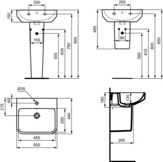 IDEAL STANDARD I.LIFE B - Umyvadlo 500x440x180 mm v bílém lesku, 1 otvor pro baterii, s přepadem #T460901 - Bílá (Alpine), obrázek 6