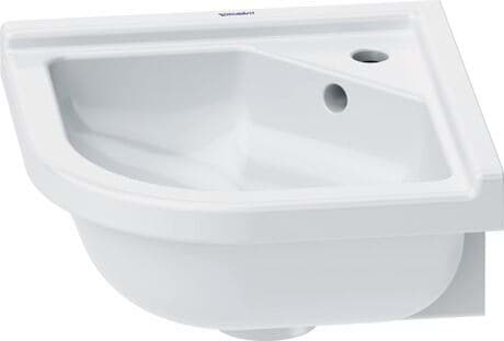 DURAVIT Rohové umývátko 075244 Design by Philippe Starck #0752440000 - p Barva 00, Bílá Vysoký lesk, Čtvercový, Počet míst pro mytí: 1 Uprostřed, Počet otvorů pro armaturu na jednom umyvadle: 1 Uprostřed 430 x 380 mm