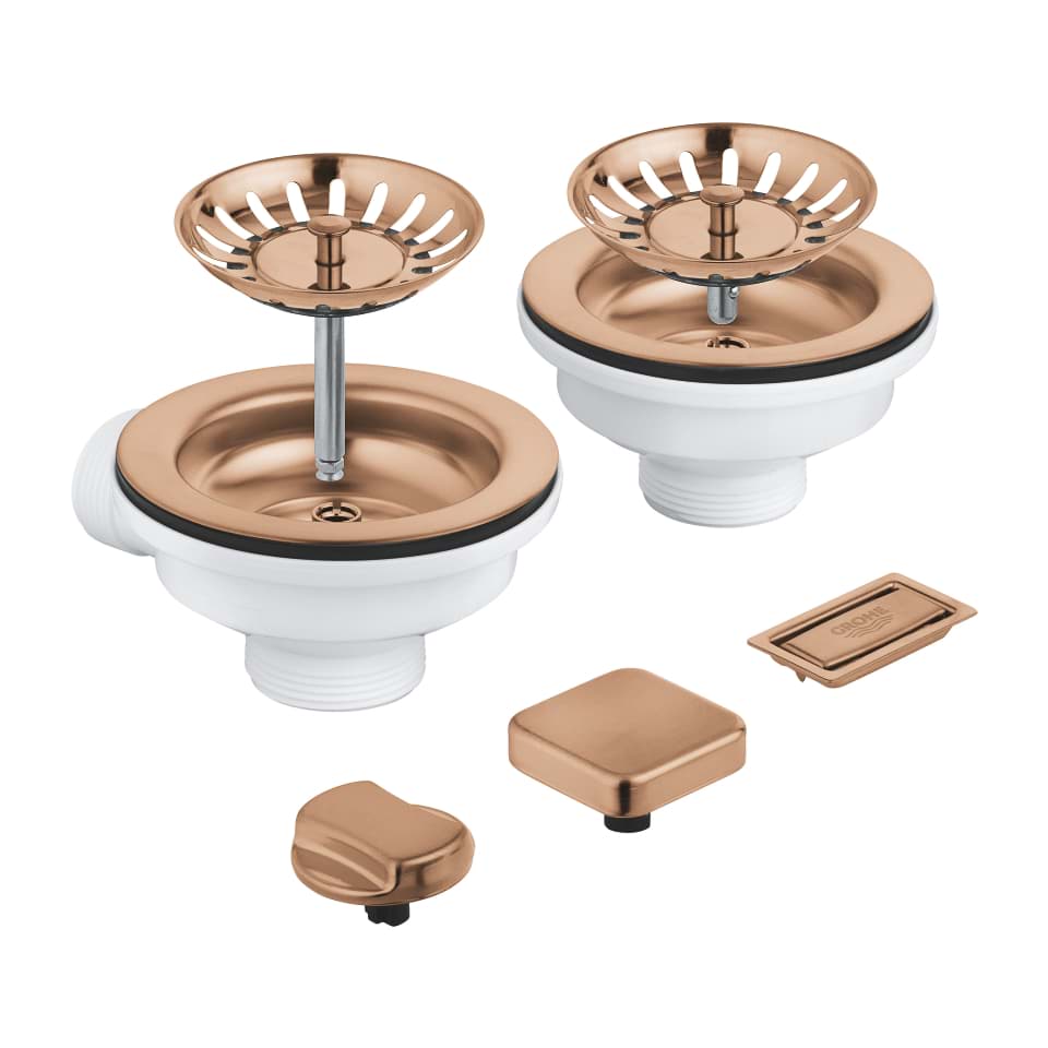 GROHE Odtokový set s otočným knoflíkem pro automatické ovládání pro dvousektorové dřezy kartáčovaný Warm Sunset #40998DL0