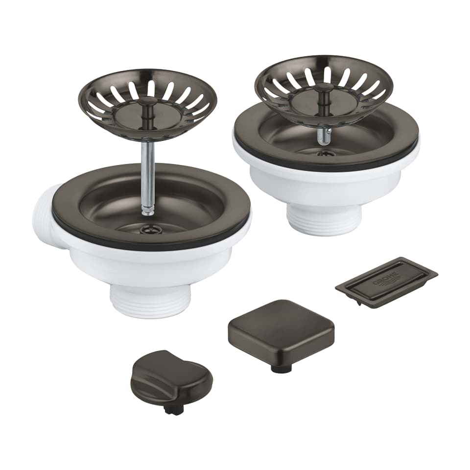 GROHE Odtokový set s otočným knoflíkem pro automatické ovládání pro dvousektorové dřezy kartáčovaný Hard Graphite #40998AL0