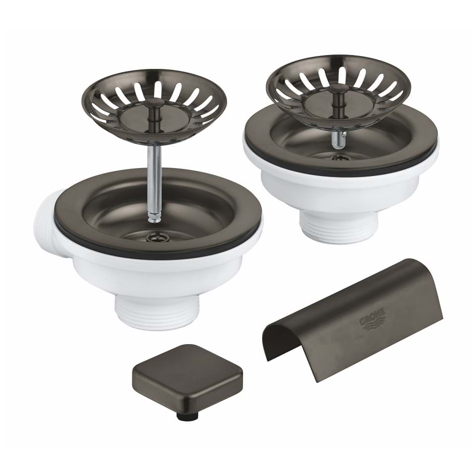 GROHE Odtokový set s otočným knoflíkem pro automatické ovládání pro dvousektorové dřezy kartáčovaný Hard Graphite #40999AL0