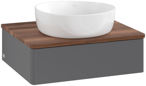 VILLEROY BOCH Toaletní skříňka Antao, 1 zásuvka, 600 x 190 x 500 mm, přední strana bez konstrukce, antracit matný lak / teplý ořech #K07012GK