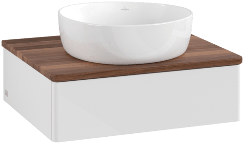 VILLEROY BOCH Toaletní skříňka Antao, 1 zásuvka, 600 x 190 x 500 mm, přední strana bez konstrukce, lesklý bílý lak / teplý ořech #K07012GF