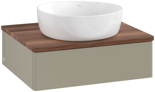 VILLEROY BOCH Toaletní skříňka Antao, 1 zásuvka, 600 x 190 x 500 mm, přední strana bez konstrukce, Stone Grey Matt Lacquer / Warm Walnut #K07012HK