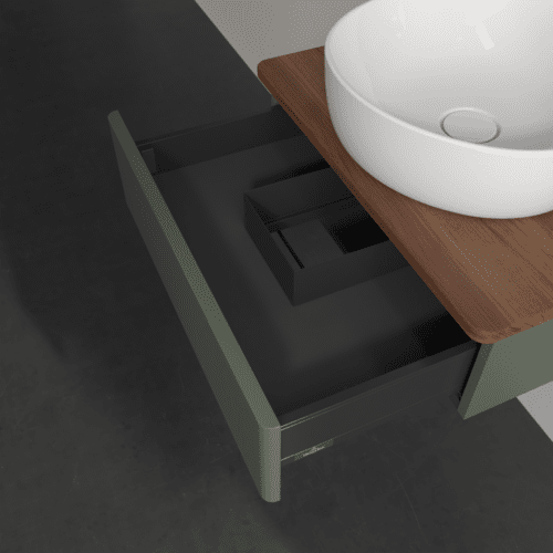 VILLEROY BOCH Toaletní stolek Antao, 1 zásuvka, 600 x 190 x 500 mm, přední strana bez konstrukce, listově zelený matný lak / teplý ořech #K07012HL, obrázek 7