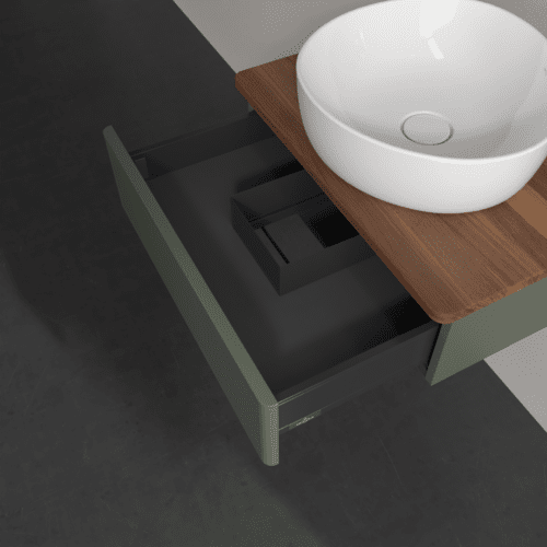 VILLEROY BOCH Toaletní stolek Antao, 1 zásuvka, 600 x 190 x 500 mm, přední strana bez konstrukce, listově zelený matný lak / teplý ořech #K07012HL, obrázek 6