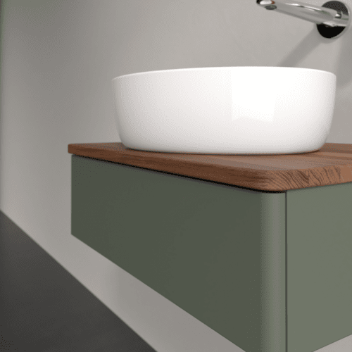 VILLEROY BOCH Toaletní stolek Antao, 1 zásuvka, 600 x 190 x 500 mm, přední strana bez konstrukce, listově zelený matný lak / teplý ořech #K07012HL, obrázek 5