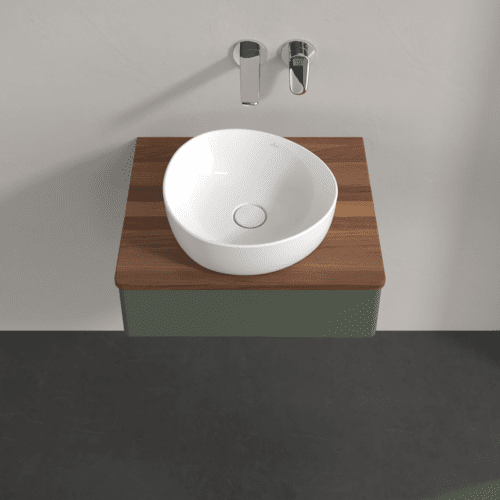 VILLEROY BOCH Toaletní stolek Antao, 1 zásuvka, 600 x 190 x 500 mm, přední strana bez konstrukce, listově zelený matný lak / teplý ořech #K07012HL, obrázek 4