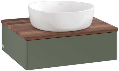 VILLEROY BOCH Toaletní stolek Antao, 1 zásuvka, 600 x 190 x 500 mm, přední strana bez konstrukce, listově zelený matný lak / teplý ořech #K07012HL