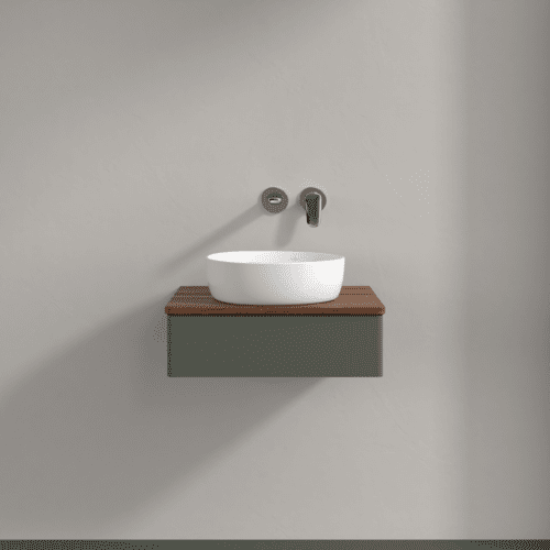 VILLEROY BOCH Toaletní stolek Antao, 1 zásuvka, 600 x 190 x 500 mm, přední strana bez konstrukce, listově zelený matný lak / teplý ořech #K07012HL, obrázek 3