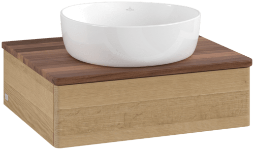 VILLEROY BOCH Toaletní stolek Antao, 1 zásuvka, 600 x 190 x 500 mm, přední strana bez konstrukce, dub medový / ořech teplý #K07012HN