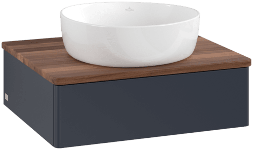 VILLEROY BOCH Toaletní skříňka Antao, 1 zásuvka, 600 x 190 x 500 mm, přední strana bez konstrukce, matný lak Midnight Blue / teplý ořech #K07012HG