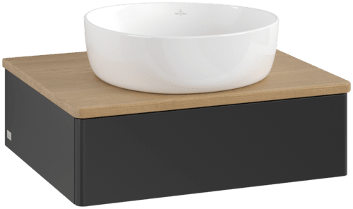 VILLEROY BOCH Toaletní skříňka Antao, 1 zásuvka, 600 x 190 x 500 mm, přední strana bez konstrukce, černý matný lak / medový dub #K07011PD