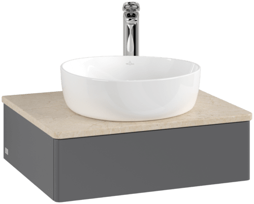 VILLEROY BOCH Toaletní skříňka Antao, 1 zásuvka, 600 x 190 x 500 mm, přední strana bez konstrukce, antracitový matný lak / Botticino #K07053GK