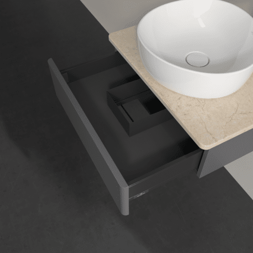 VILLEROY BOCH Toaletní skříňka Antao, 1 zásuvka, 600 x 190 x 500 mm, přední strana bez konstrukce, antracitový matný lak / Botticino #K07053GK, obrázek 6