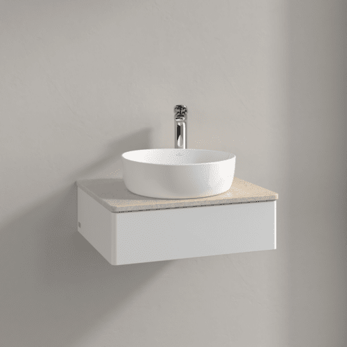 VILLEROY BOCH Toaletní skříňka Antao, 1 zásuvka, 600 x 190 x 500 mm, přední strana bez konstrukce, lesklý bílý lak / Botticino #K07053GF, obrázek 2