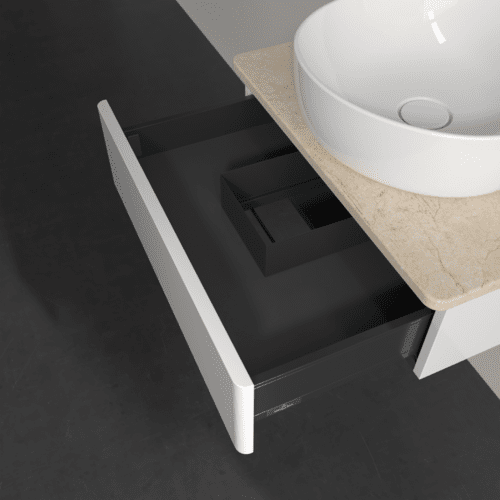 VILLEROY BOCH Toaletní skříňka Antao, 1 zásuvka, 600 x 190 x 500 mm, přední strana bez konstrukce, lesklý bílý lak / Botticino #K07053GF, obrázek 6