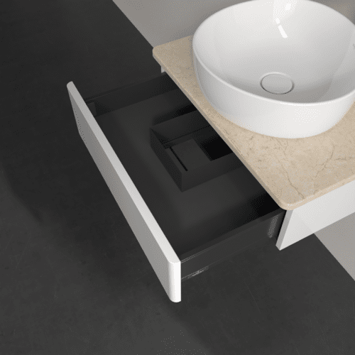 VILLEROY BOCH Toaletní skříňka Antao, 1 zásuvka, 600 x 190 x 500 mm, přední strana bez konstrukce, lesklý bílý lak / Botticino #K07053GF, obrázek 5