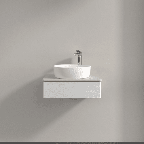 VILLEROY BOCH Toaletní skříňka Antao, 1 zásuvka, 600 x 190 x 500 mm, přední strana bez konstrukce, lesklý bílý lak / Botticino #K07053GF, obrázek 3
