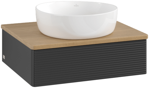 VILLEROY BOCH Toaletní skříňka Antao, 1 zásuvka, 600 x 190 x 500 mm, přední strana s konstrukcí, černý matný lak / medový dub #K07111PD