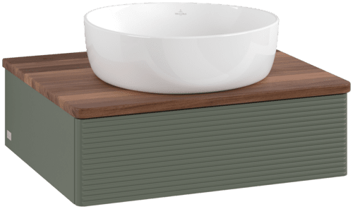 VILLEROY BOCH Toaletní skříňka Antao, 1 zásuvka, 600 x 190 x 500 mm, strukturovaná přední část, listově zelený matný lak / teplý ořech #K07112HL