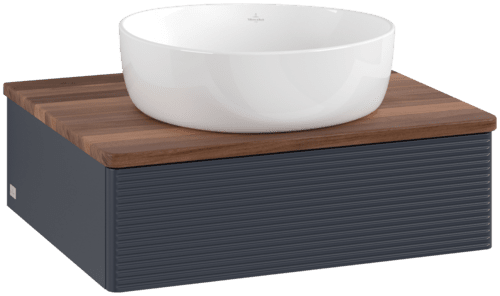 VILLEROY BOCH Toaletní skříňka Antao, 1 zásuvka, 600 x 190 x 500 mm, texturovaná přední část, matný lak Midnight Blue / teplý ořech #K07112HG